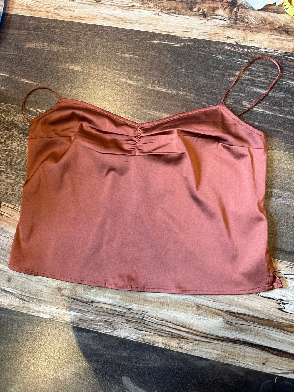 Abercrombie & Fitch Satin Ruched Cami Top Mauve Brown Size S